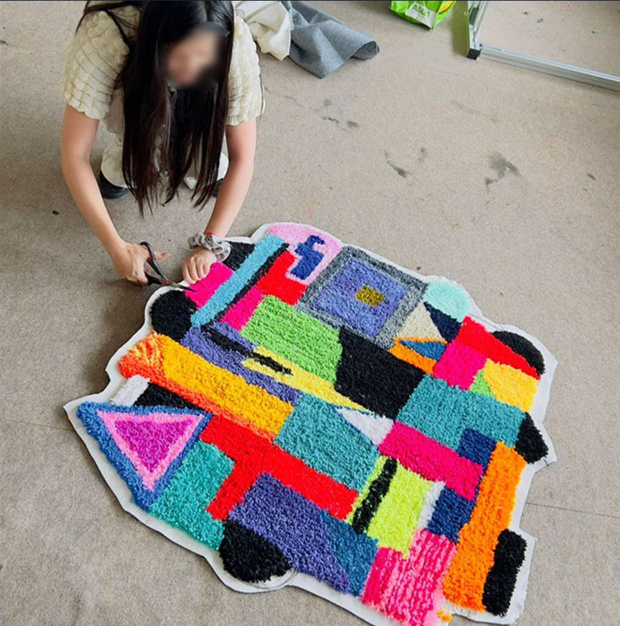 Girl cutting tapesty